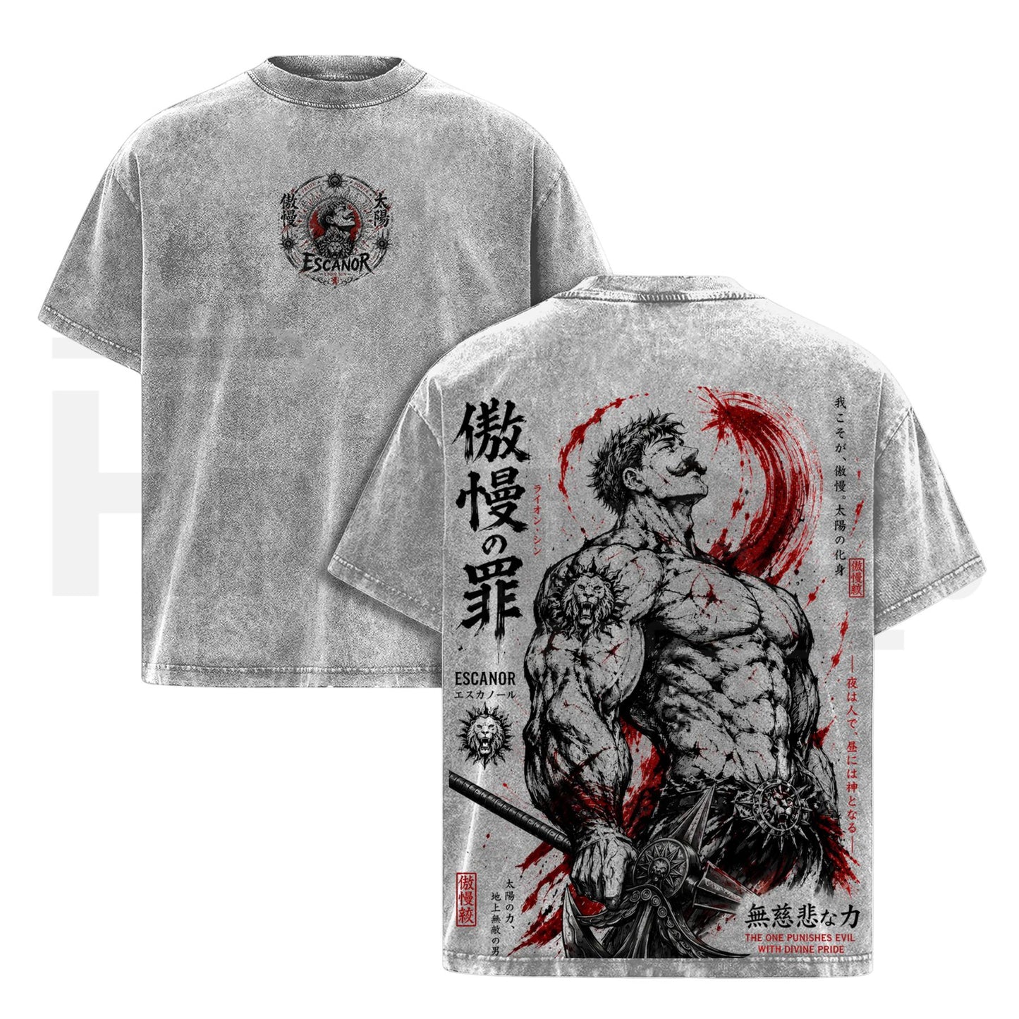 Escanor Seven Deadly Sins Vintage Washed Tee – Irezumi Gothic Anime Oversized Shirt
