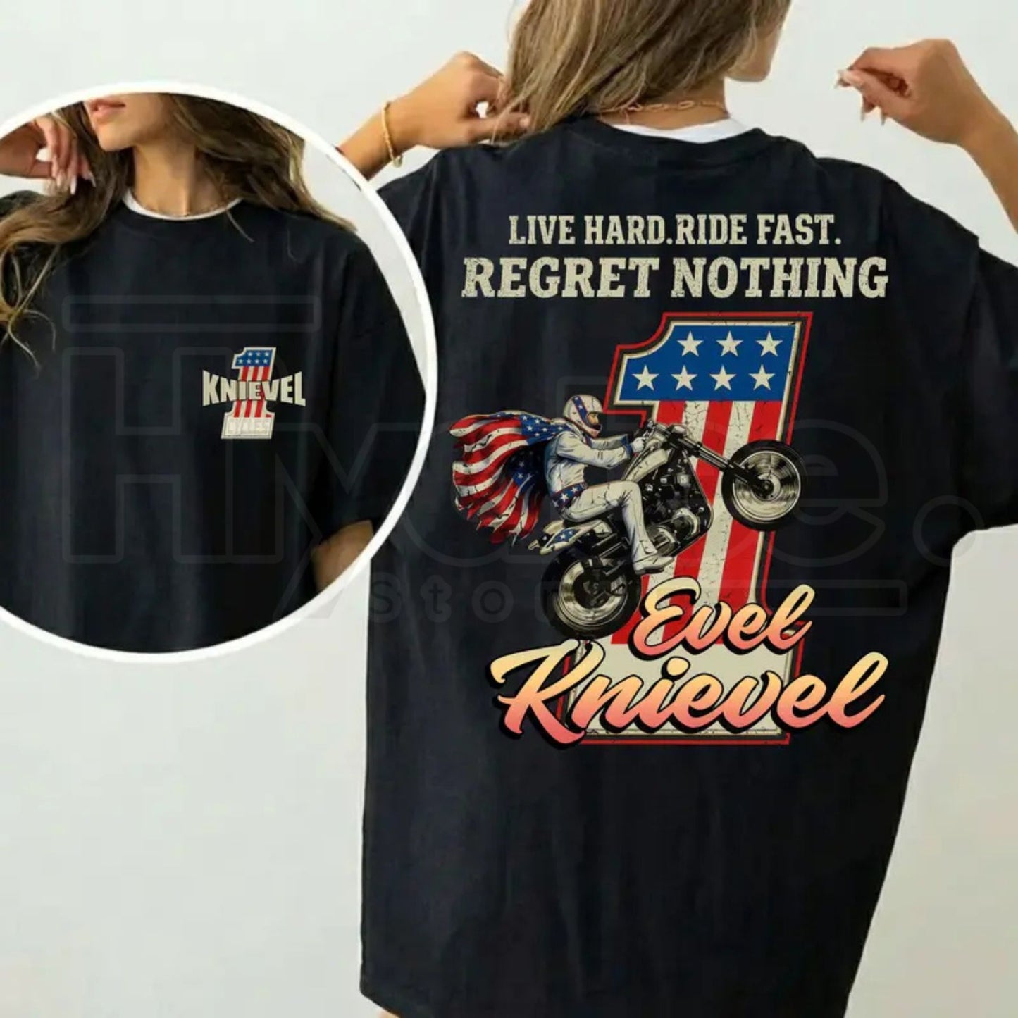 Vintage Evel Knievel Tee – Live Hard Ride Fast American Rider T-Shirt