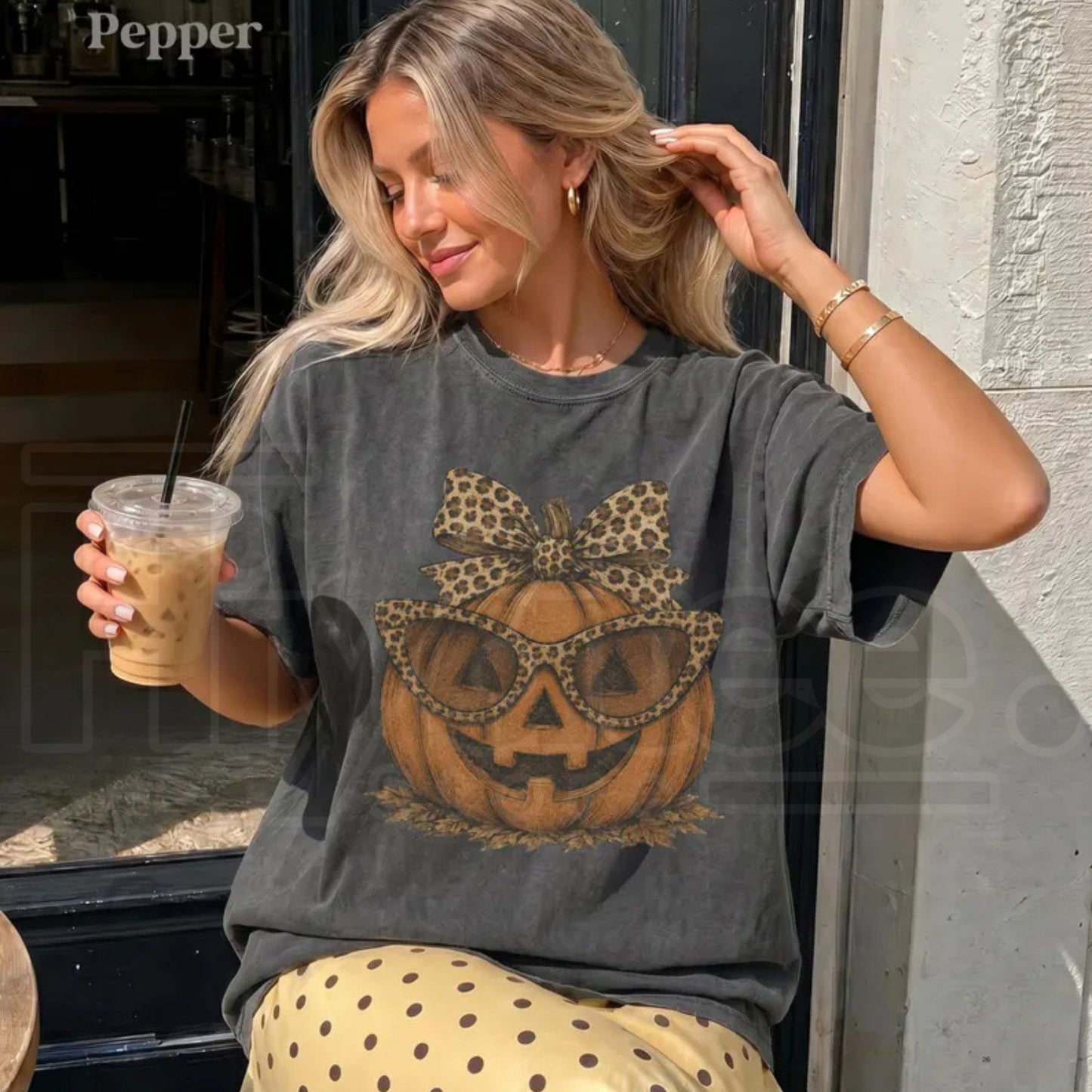 Fall Halloween Leopard Pumpkin Shirt Crewneck Jack O Lantern Tee