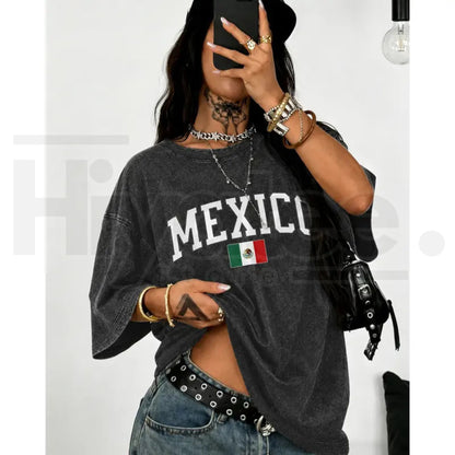 Distressed Mexico Vintage T-Shirt – Snow Washed Mexican Flag Graphic Tee