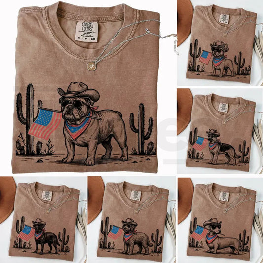 Comfort Colors® Patriotic Western Cowboy Dog Shirt – 4th of July USA Flag Dog Lover Tee