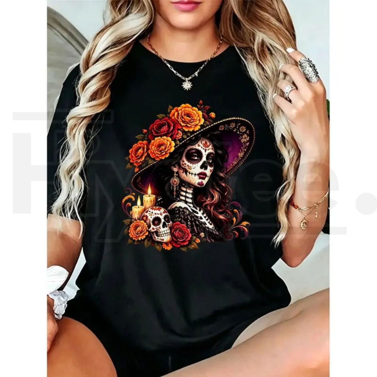 La Catrina Day of the Dead T-Shirt – Floral Skull Tee