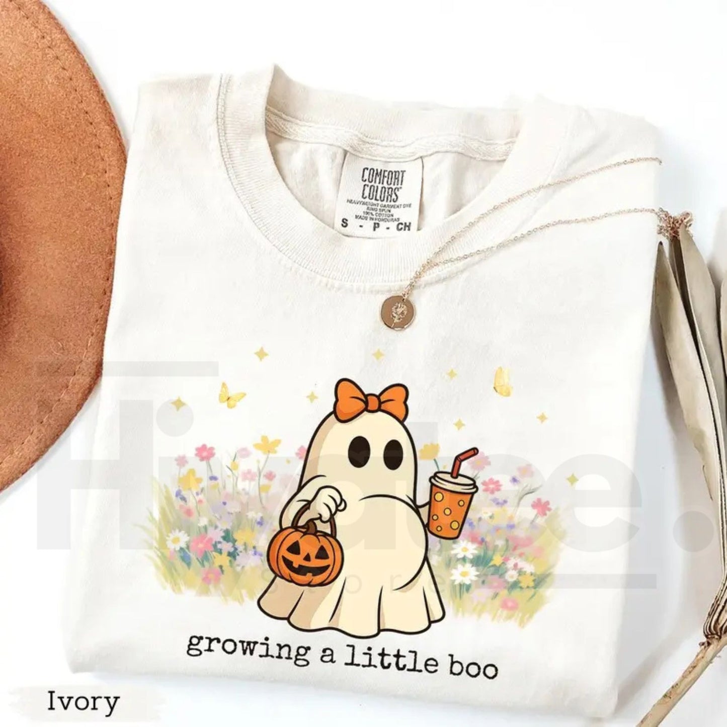 Comfort Colors Growing A Little Boo Halloween Maternity Shirt