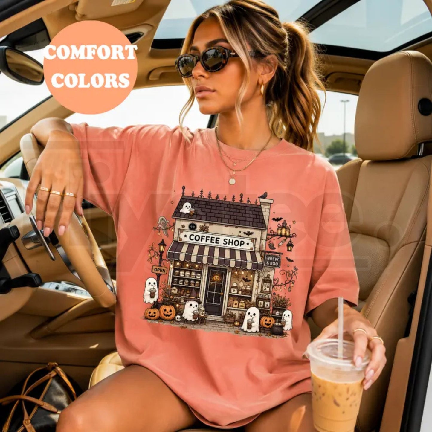 Comfort Colors Spooky Coffee Shop Shirt Ghost Halloween Tee