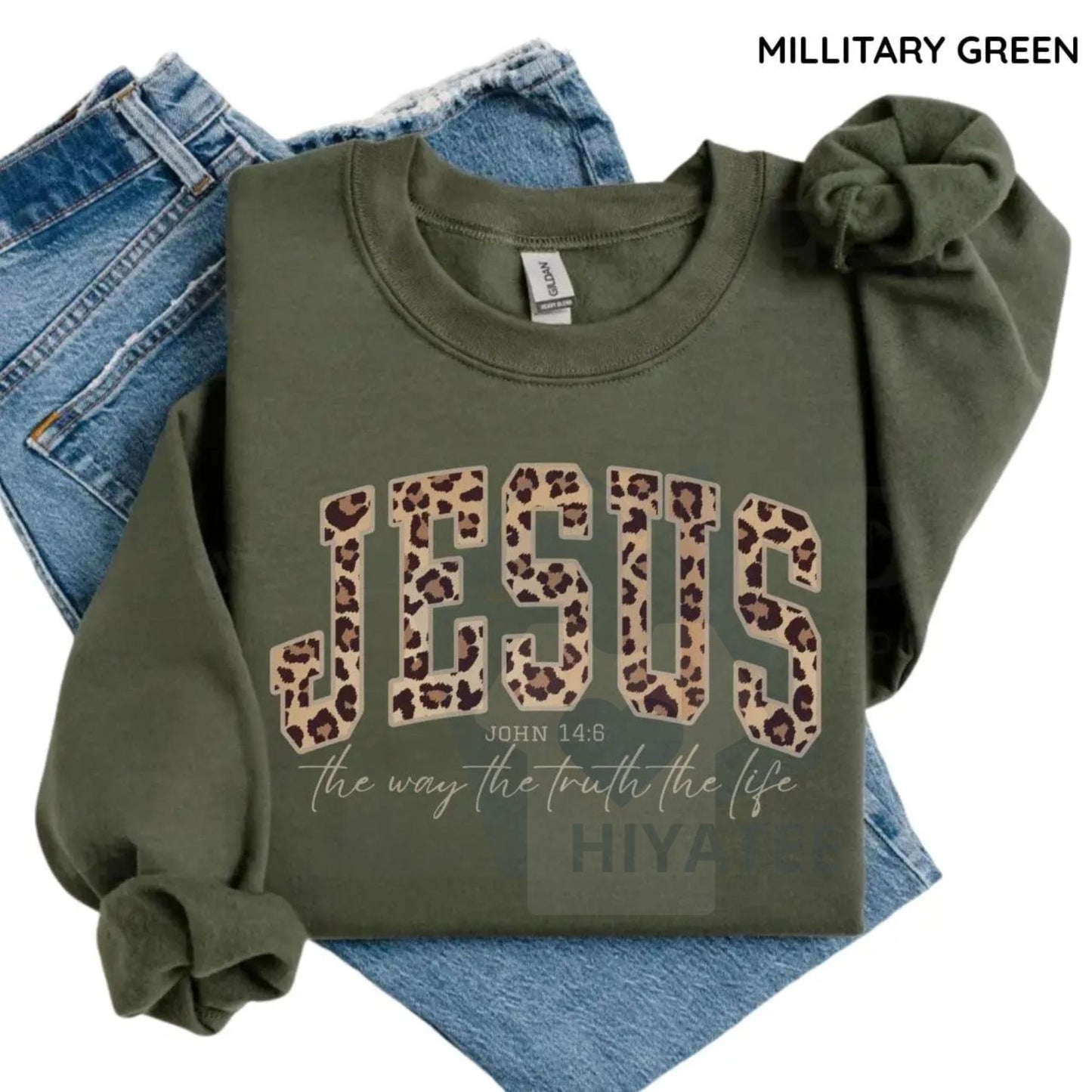 Christian Jesus Leopard Sweatshirt: Cheetah Print Faith Crewneck, Bible Verse Shirt, Trendy Religious Apparel Gift for Women