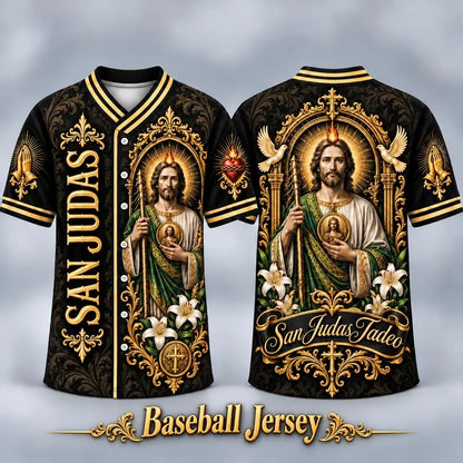 Men's San Judas Tadeo Graphic V-Neck Shirt & Baseball Jersey Style Top
