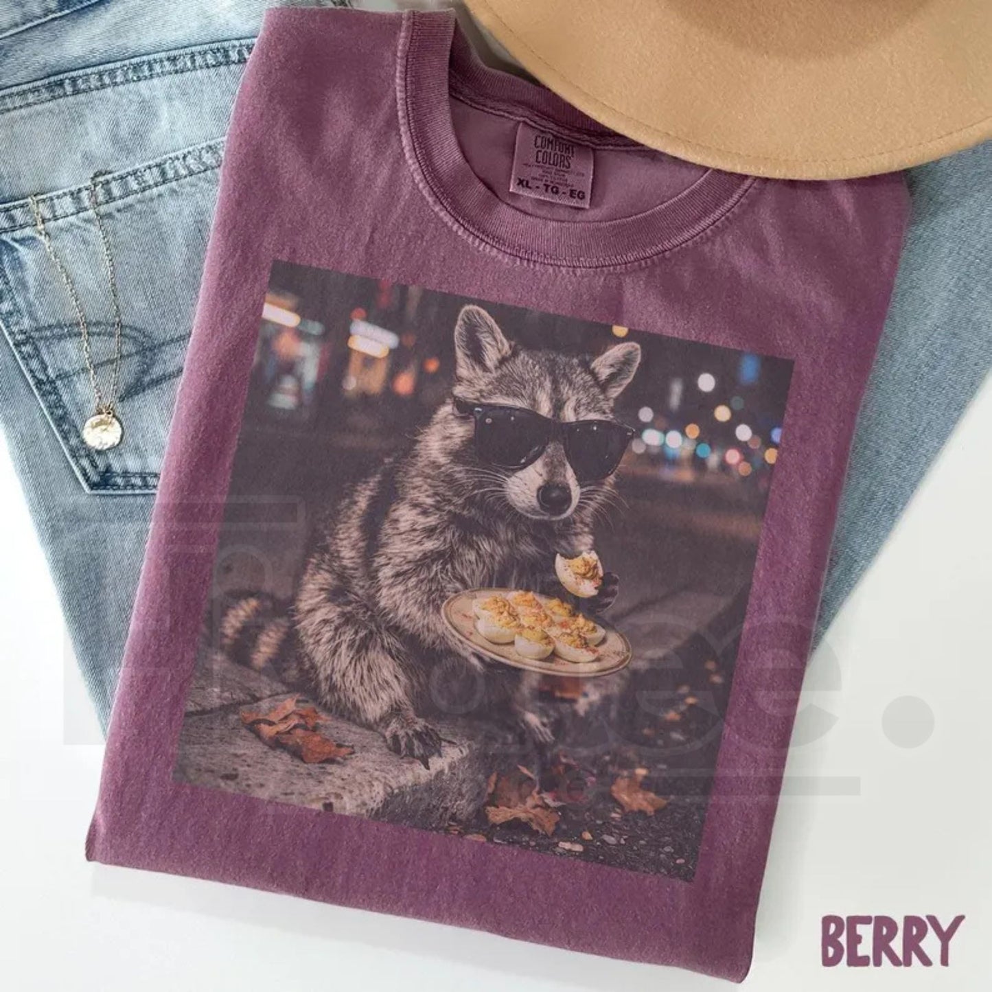 Deviled Eggs Raccoon Shirt Comfort Colors Funny Thanksgiving Food Lover Tee