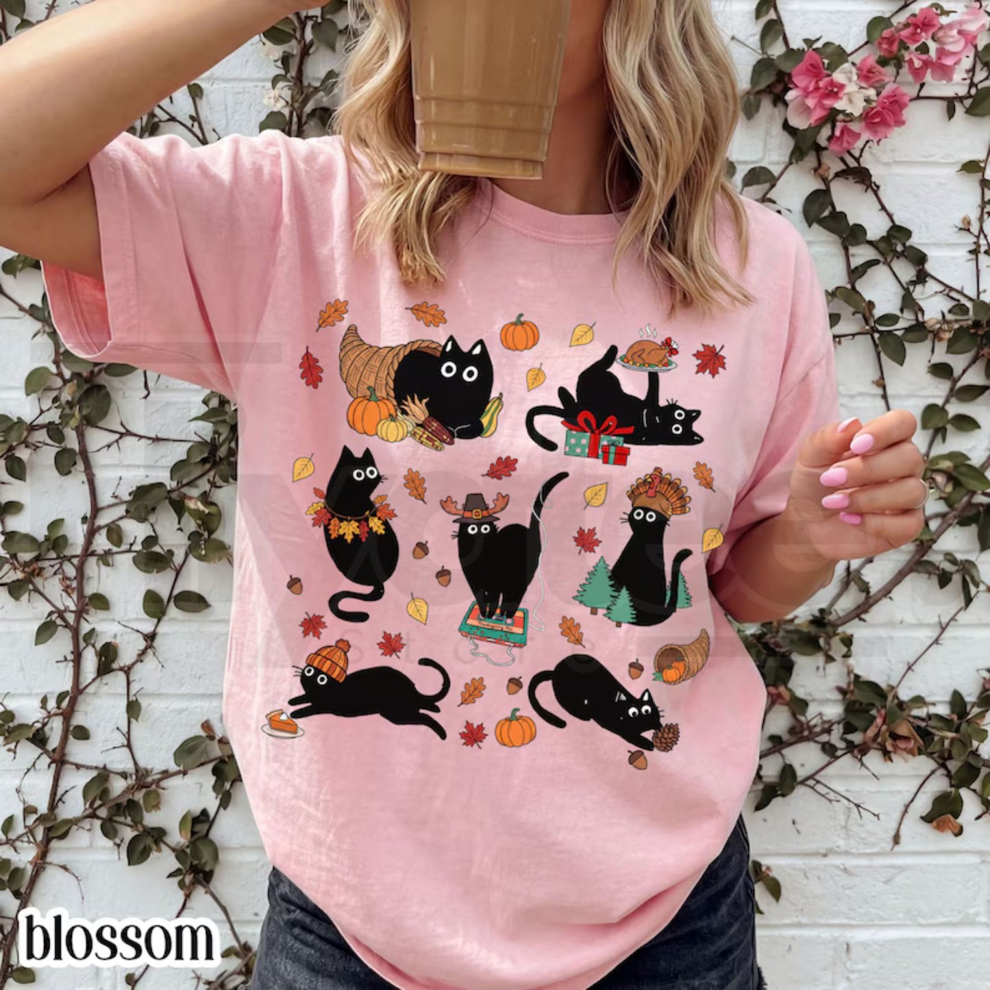 Thanksgiving Cat Comfort Colors Shirt Retro Black Cat Cozy Season Tee