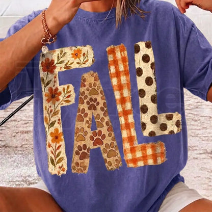 Fall Patchwork Comfort Colors Cute Autumn Floral Paw Print Shirt