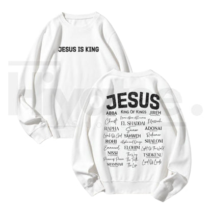 Jesus Is King Back Print Faith Crewneck Sweatshirt – Christian Aesthetic Graphic Sweater for Men & Women