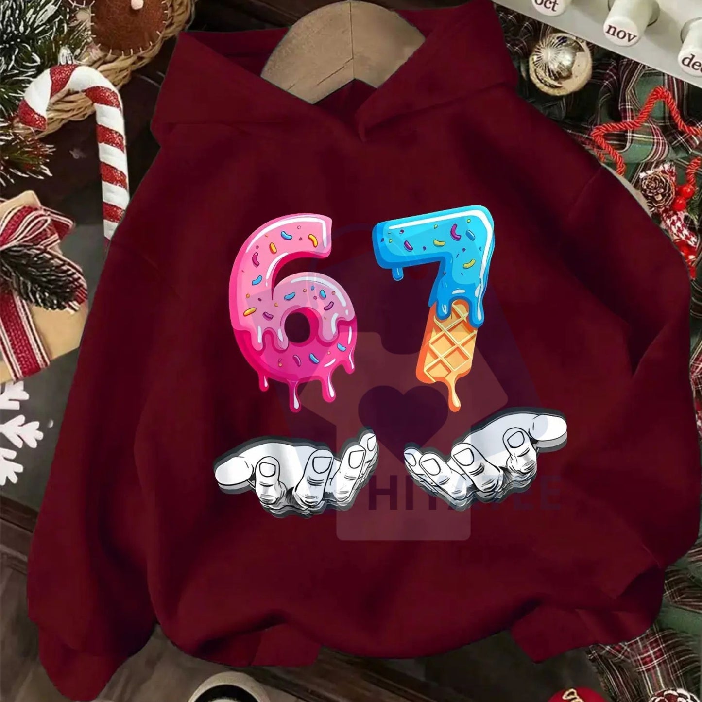 Girls' Spring & Fall Casual Fashion Hoodie – Creative Six Seven (67) Christmas Series Print, Long Sleeve Soft Clothing Gift