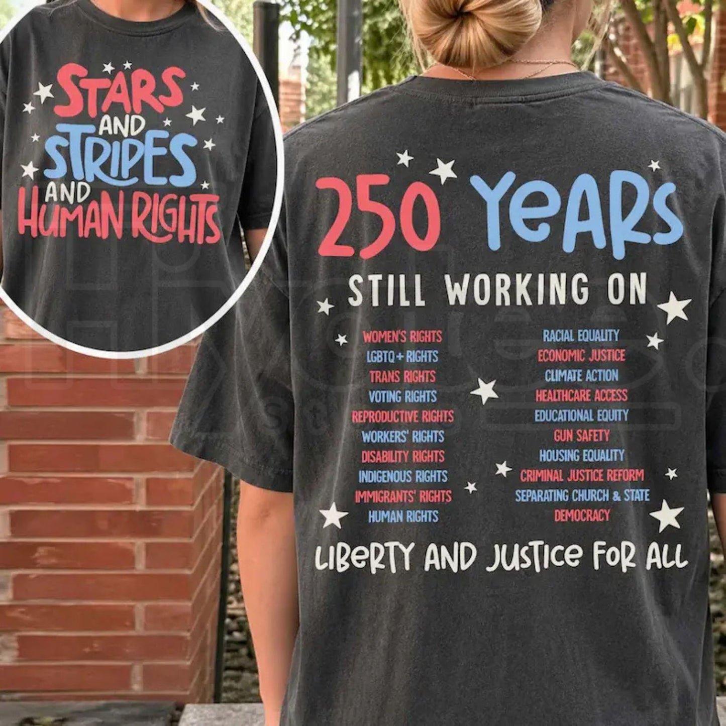 Stars Stripes And Human Rights 2-Sided T-Shirt – 4th of July Activist Equal Rights Tee