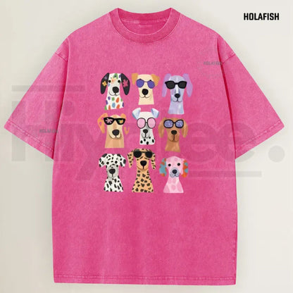 Holafish Women's Vintage Acid Wash Funny Dog Graphic Tee – Soft Breathable Cotton Casual Summer Top