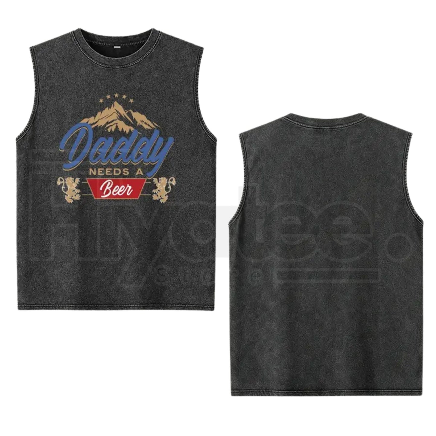 Men's Daddy Needs A Beer Tank Top – Funny Mountain Lion Graphic Washed Vintage Cotton Sleeveless Shirt, Loose Fit Gift for Dad