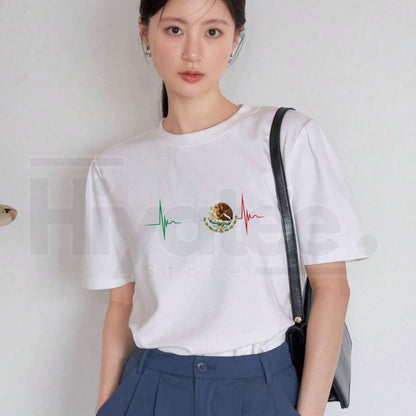 "Mexico Heartbeat EKG" – Mexican Pride Flag Emblem Graphic Top