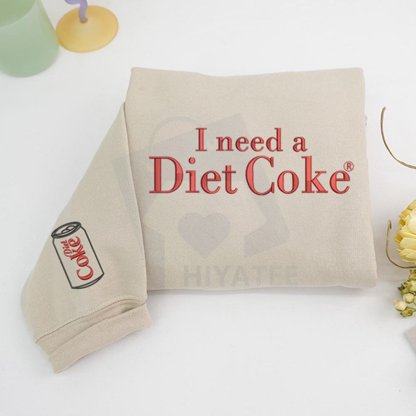 Funny Embroidered "I Need a Diet Coke" Sweatshirt – Sarcastic Caffeine Lover Crewneck