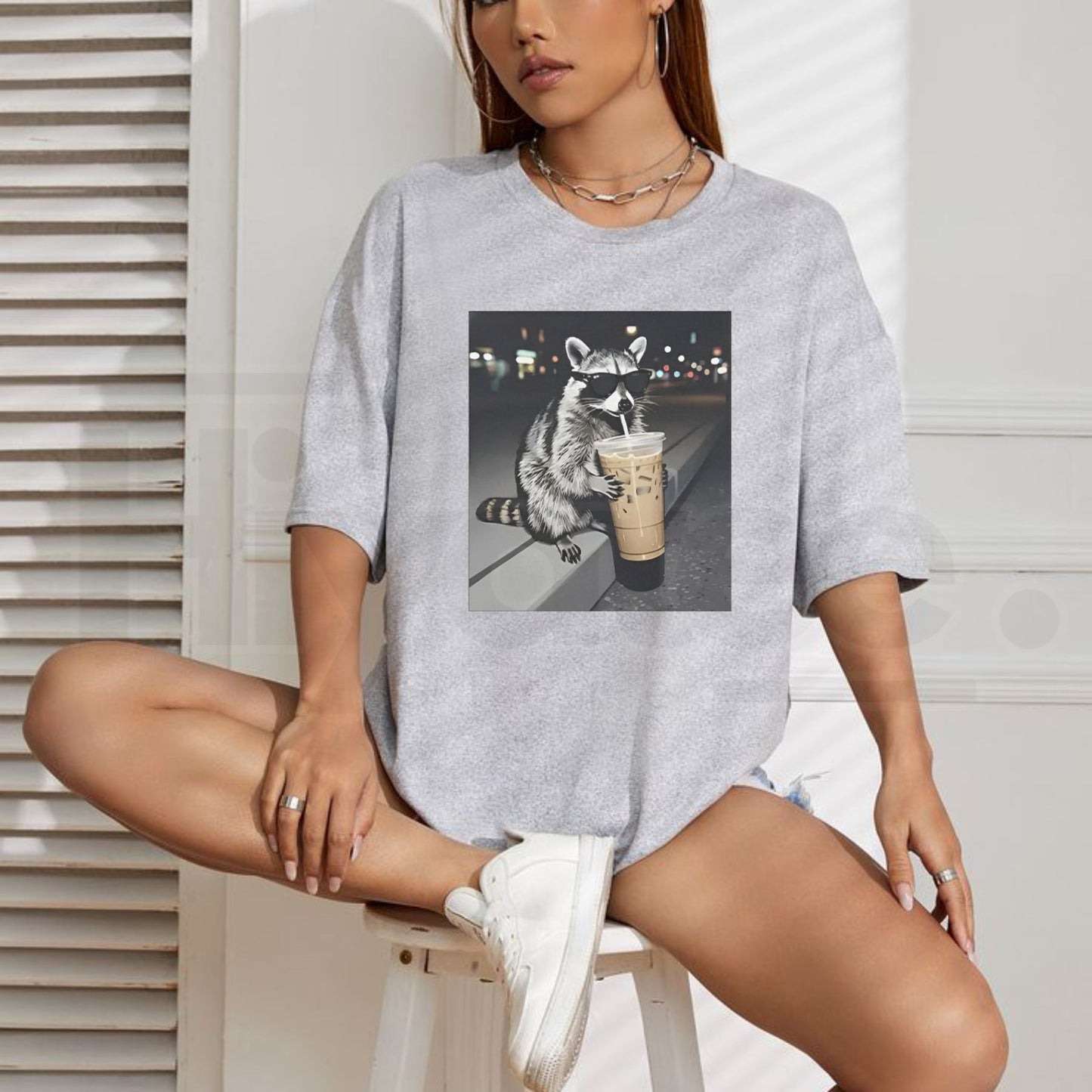 Funny Raccoon Drinking Iced Coffee – Caffeinated Trash Panda