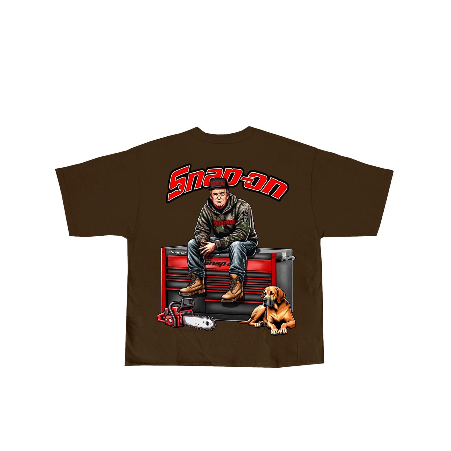 Snap-On Trump 2 Sided T-shirt,Crewneck Camo Workwear T-shirt, Trump With Chainsaw Graphic