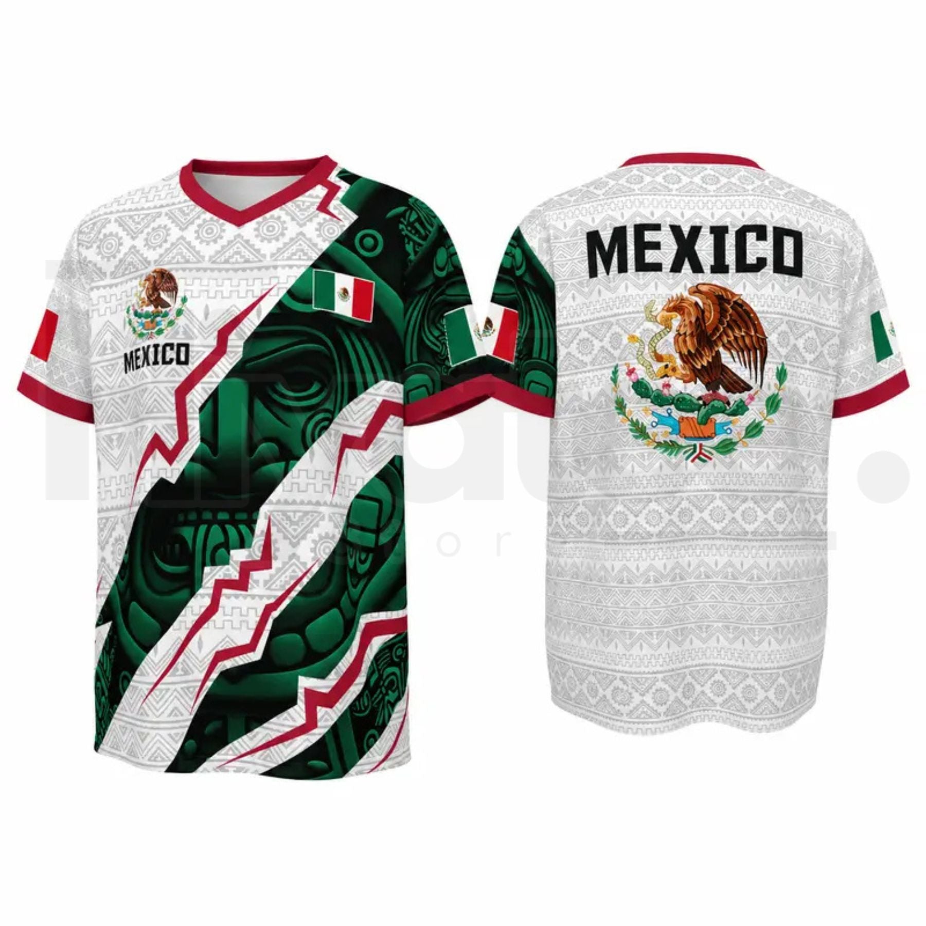 2026 New Mexican Soccer Jersey – Men's Mexico Aztec Calendar Style V-Neck Football Shirt - Hiyatee