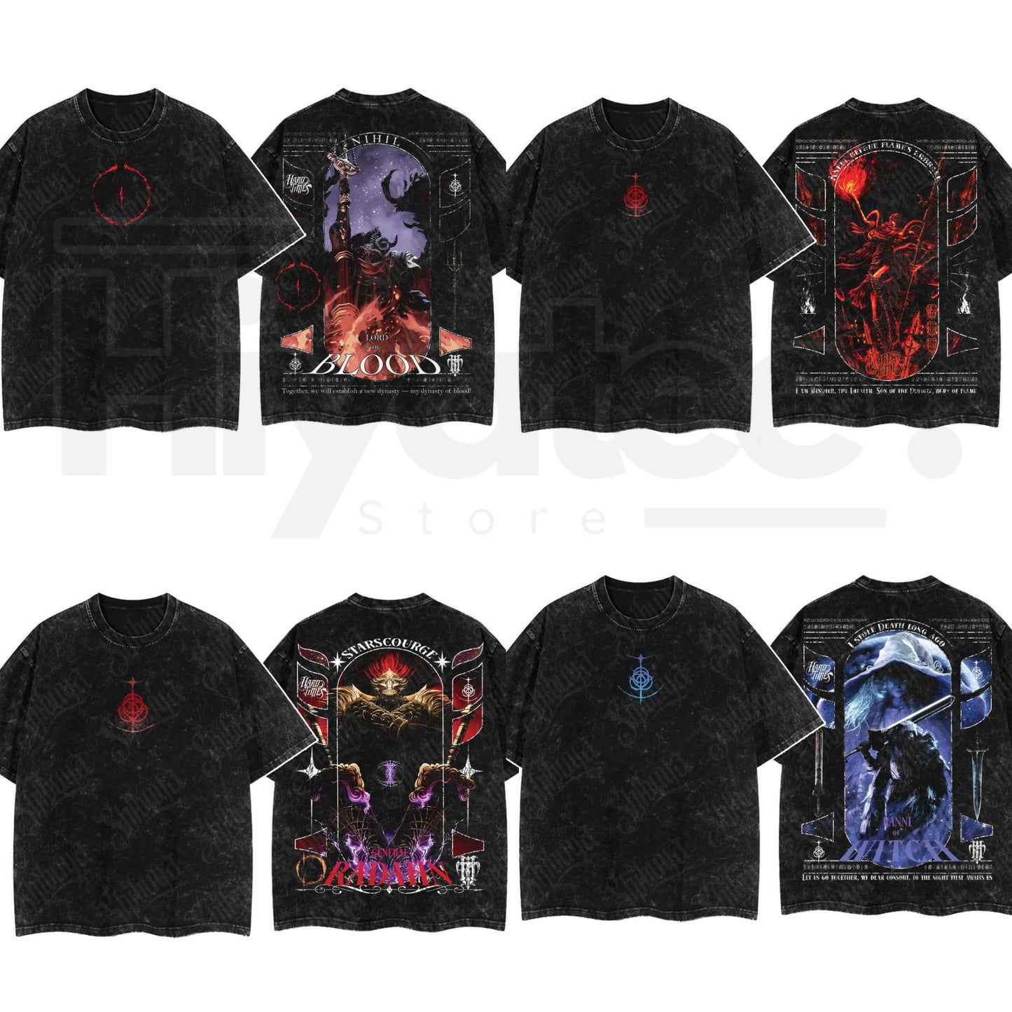 Dark Fantasy Gaming Washed T-Shirt – Oversized Cotton Double Print Streetwear Tee