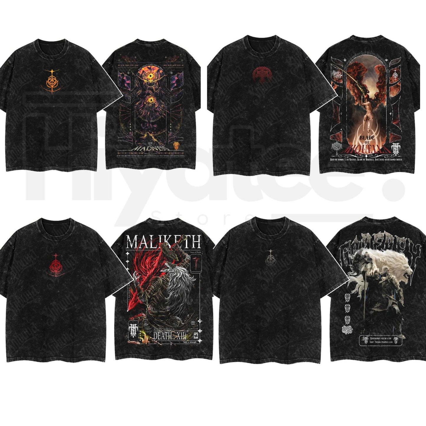 Dark Fantasy Gaming Washed T-Shirt – Oversized Cotton Double Print Streetwear Tee