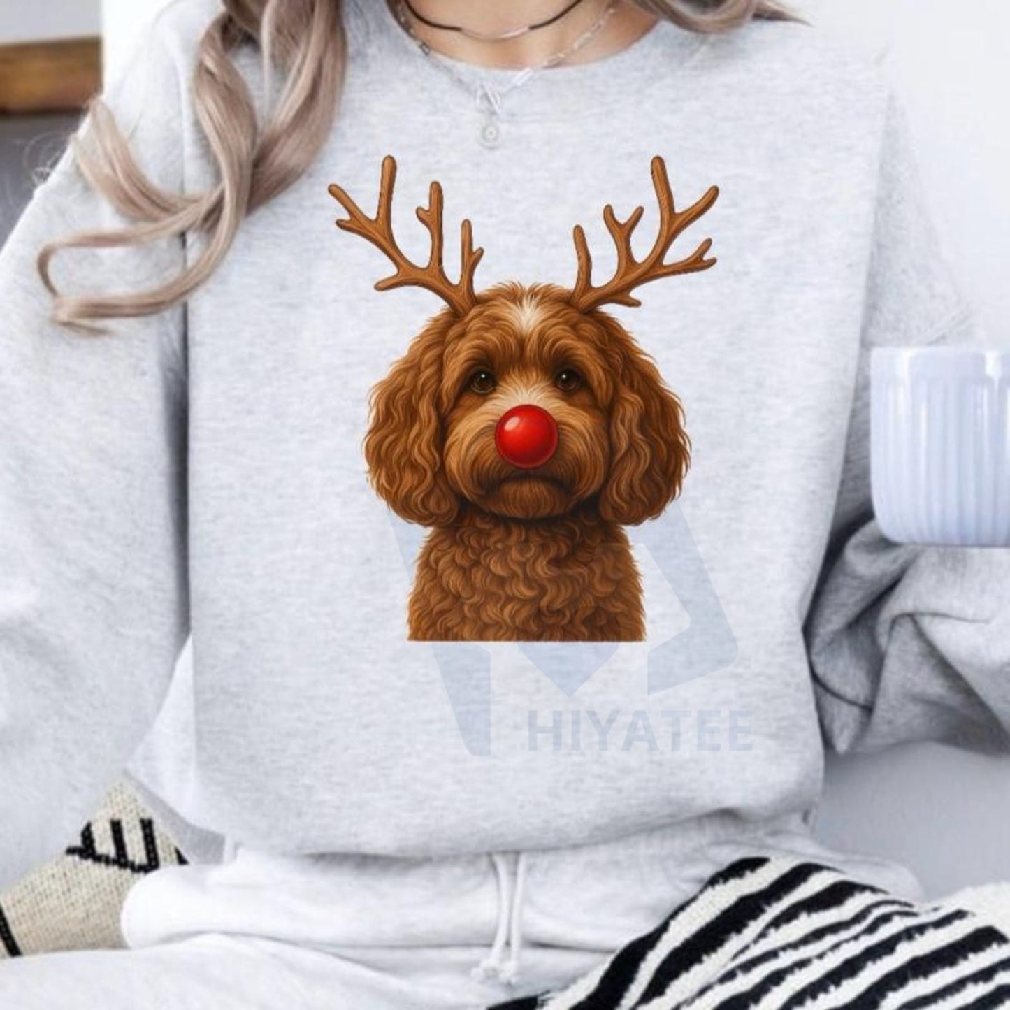 Christmas Reindeer Dog Sweatshirt: Cute Holiday Pet Graphic Pullover, Festive Dog Lover Crewneck, Unisex Gift