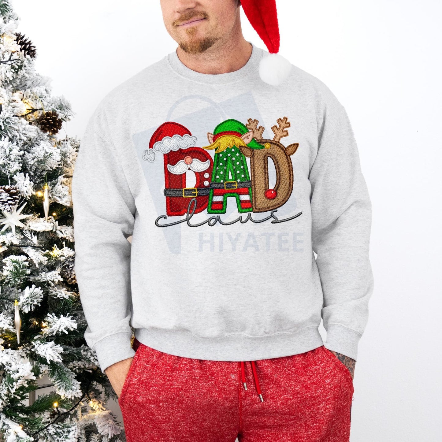 Unisex Faux Embroidery Santa Claus Sweatshirt – Vintage Holiday Pullover, Cozy Christmas Gift