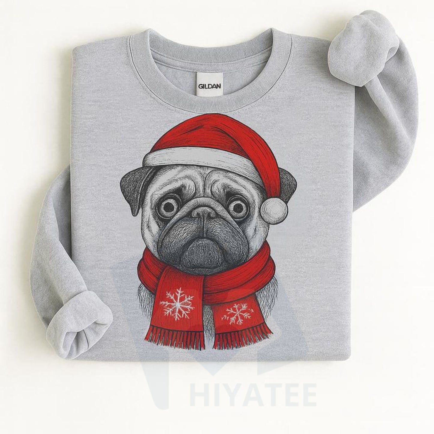 Santa Paws Christmas Hat Dog Sweatshirt: 50 Dog Breeds in Festive Santa Hats, Gildan Unisex Holiday Pullove