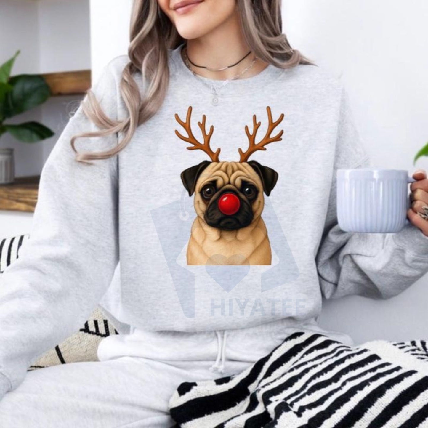 Christmas Reindeer Dog Sweatshirt: Cute Holiday Pet Graphic Pullover, Festive Dog Lover Crewneck, Unisex Gift