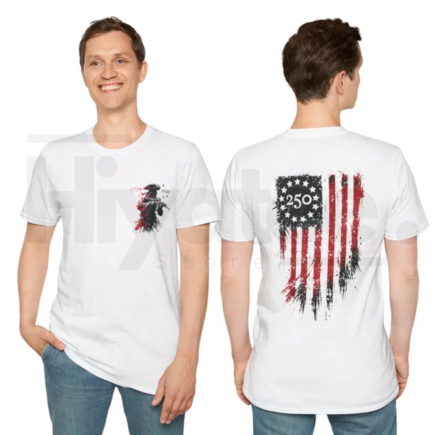 250th Anniversary Distressed American Flag T-Shirt – Retro Revolutionary Soldier America 250 Patriotic Tee.. - Hiyatee