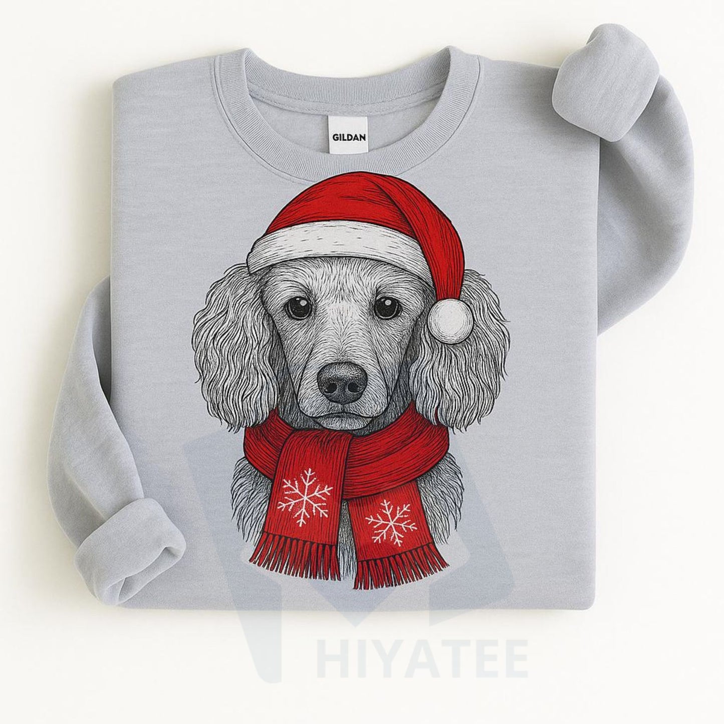 Santa Paws Christmas Hat Dog Sweatshirt: 50 Dog Breeds in Festive Santa Hats, Gildan Unisex Holiday Pullove