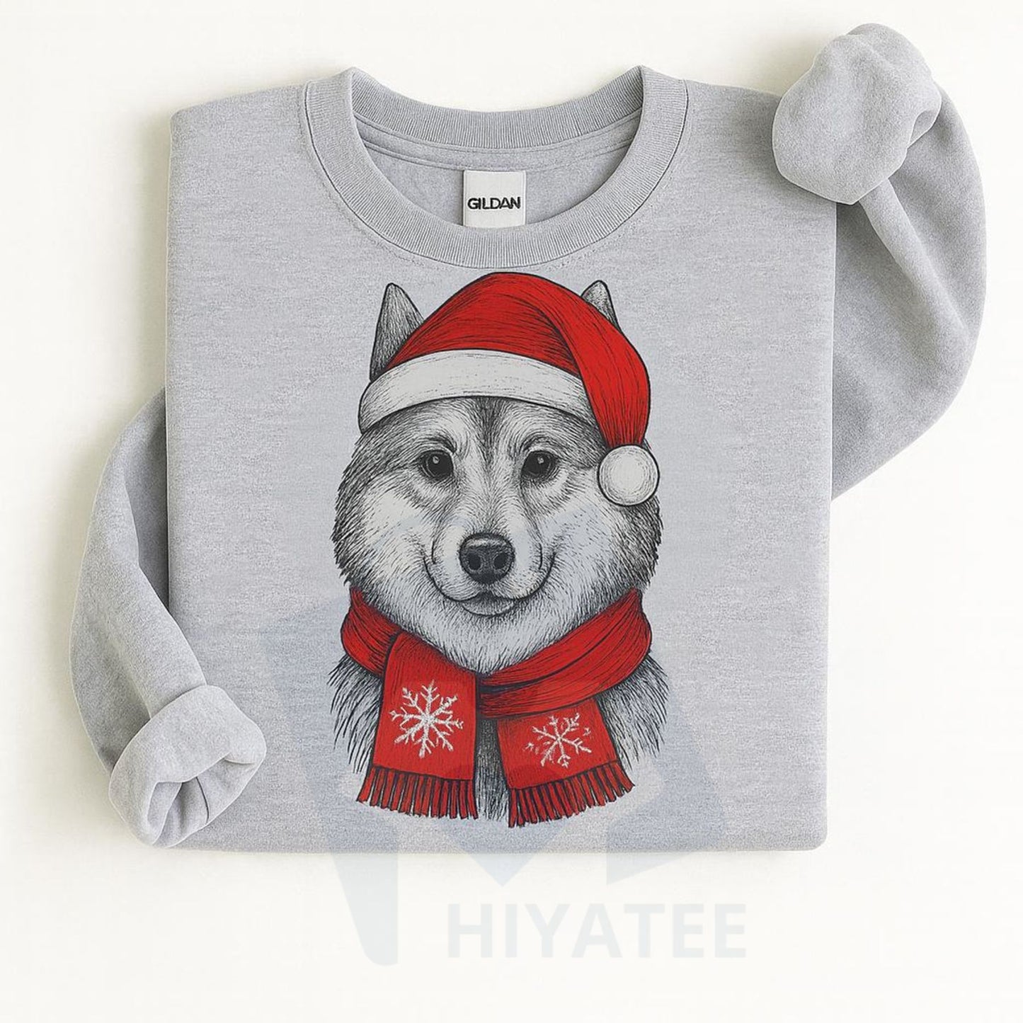 Santa Paws Christmas Hat Dog Sweatshirt: 50 Dog Breeds in Festive Santa Hats, Gildan Unisex Holiday Pullove