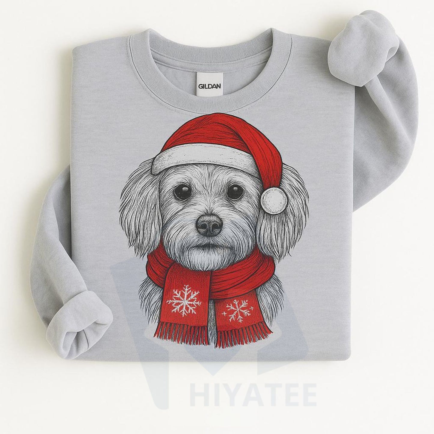 Santa Paws Christmas Hat Dog Sweatshirt: 50 Dog Breeds in Festive Santa Hats, Gildan Unisex Holiday Pullove