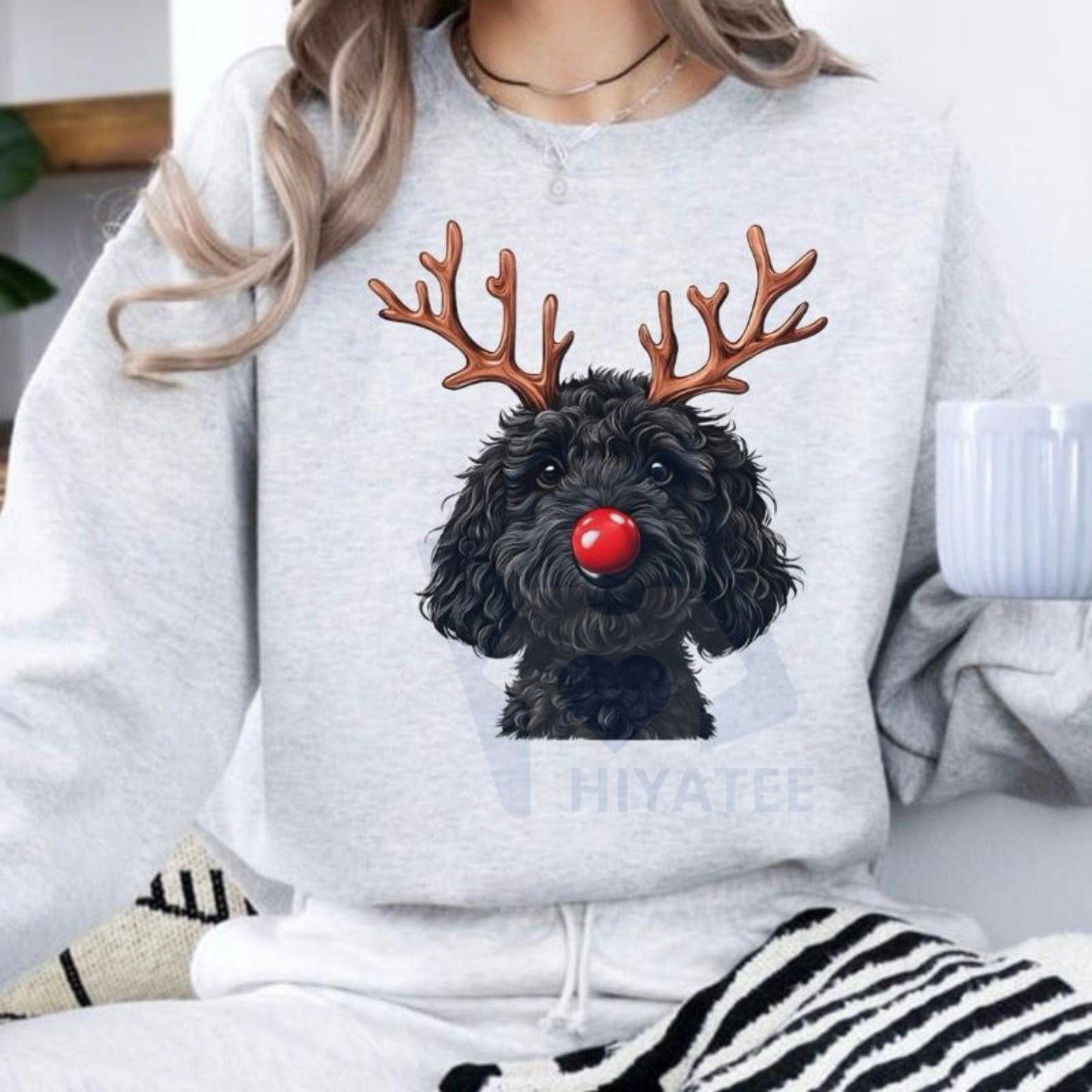 Christmas Reindeer Dog Sweatshirt: Cute Holiday Pet Graphic Pullover, Festive Dog Lover Crewneck, Unisex Gift