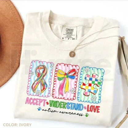 HappyShift - Comfort Colors® Autism Accept, Understand, Love T-Shirt – Autism Mama Bow Graphic Tee