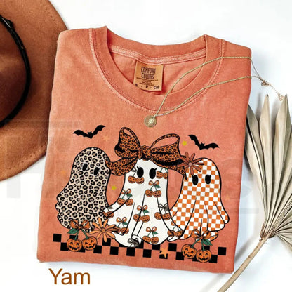 Comfort Colors Coquette Leopard Checkered Ghost Shirt Cute Spooky Season Tee