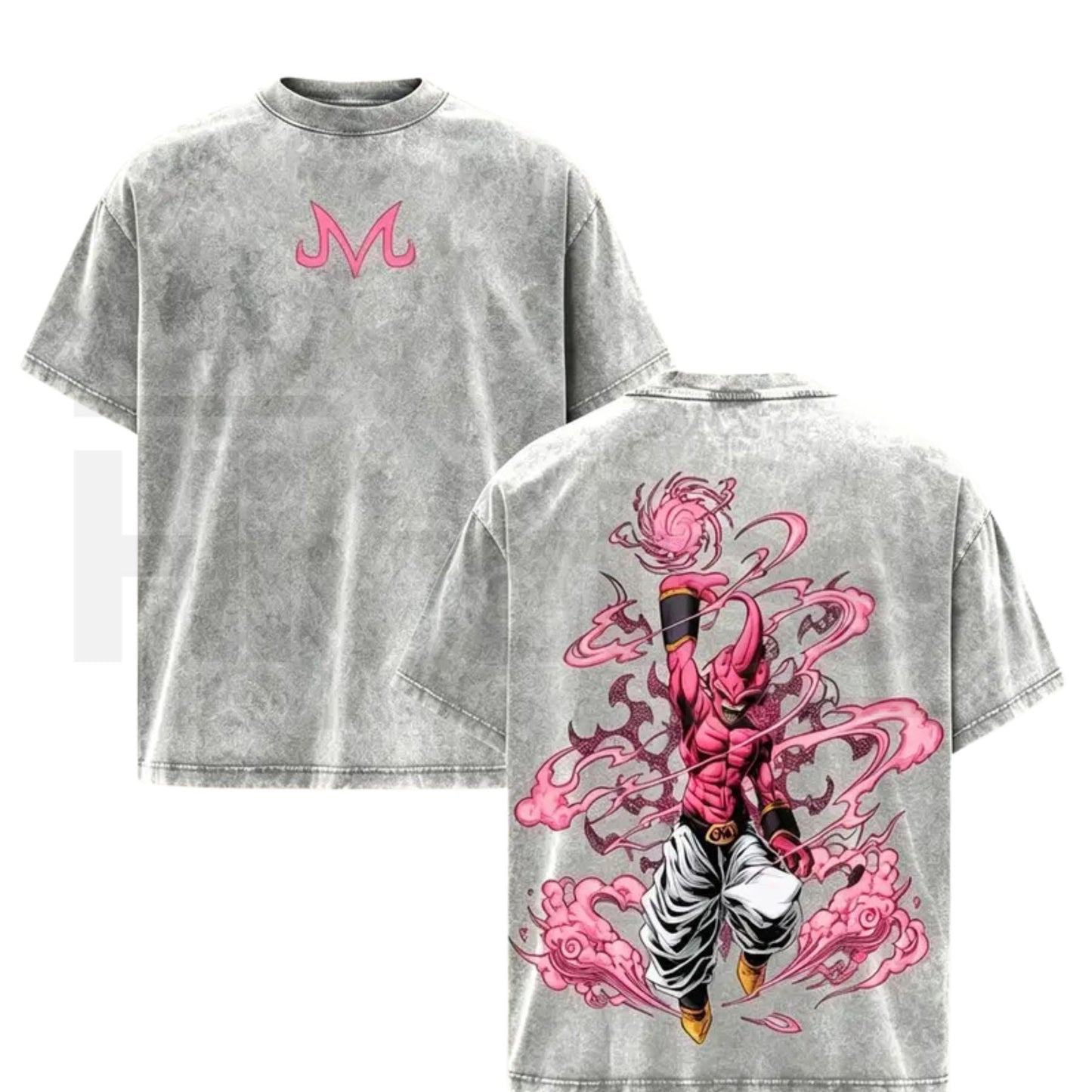 Majin Buu Vintage Washed Anime T-Shirt – Kid Buu Pink Energy Oversized Streetwear Tee