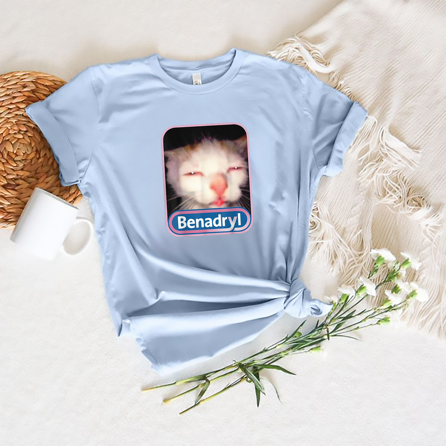 Benadryl Meme Cat Graphic Shirt, Funny Cat Cute Shirt, Casual Graphic Shirt, Gift for Men, Gift for Women