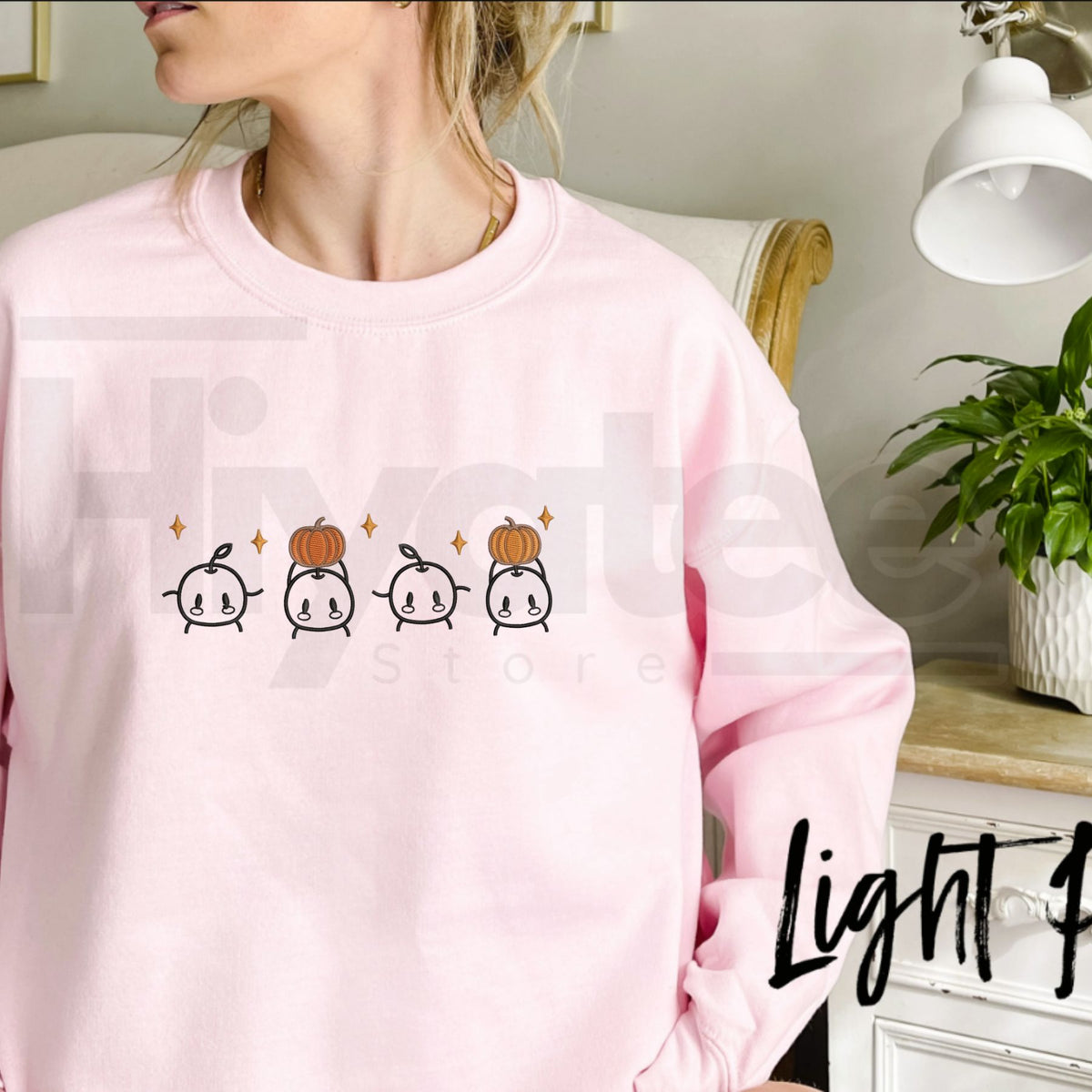 Embroidered Junimos with Pumpkins Sweatshirt – Stardew Valley Cozy Fall Gamer Crewneck, Cottagecore Pumpkin Patch Pullover