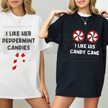 Funny Couples Christmas Graphic T-Shirt – Candy Cane & Peppermint Matching Holiday Tee