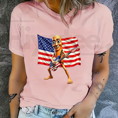 American Flag Guitar Tung Tung Tung Sahur T-Shirt – Funny 4th of July Patriotic Meme Tee