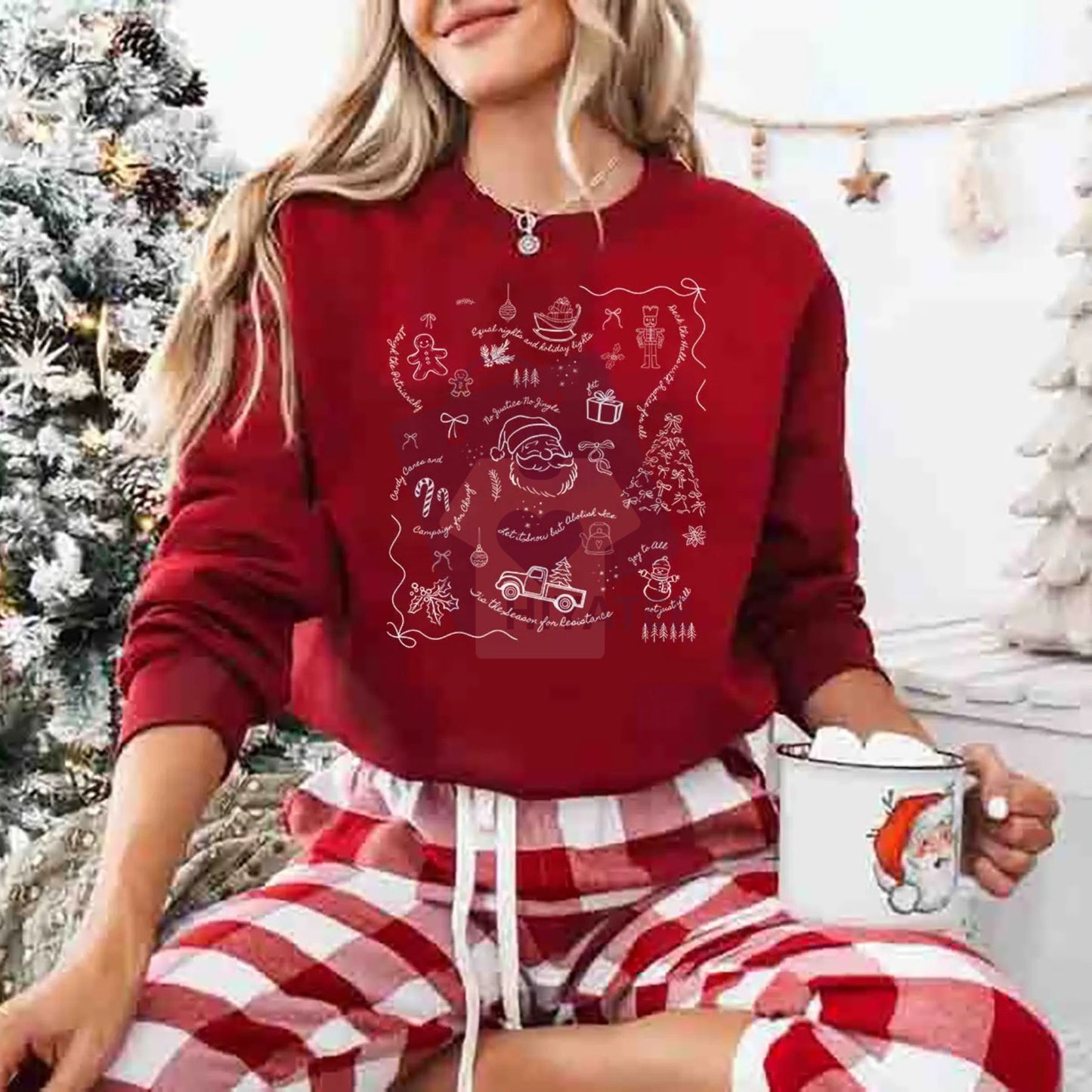 Doodle Subtle Anti-Trump Christmas Shirt: Coquette Secret Message Holiday Liberal Political Protest Sweatshirt, Festive Humor Tee