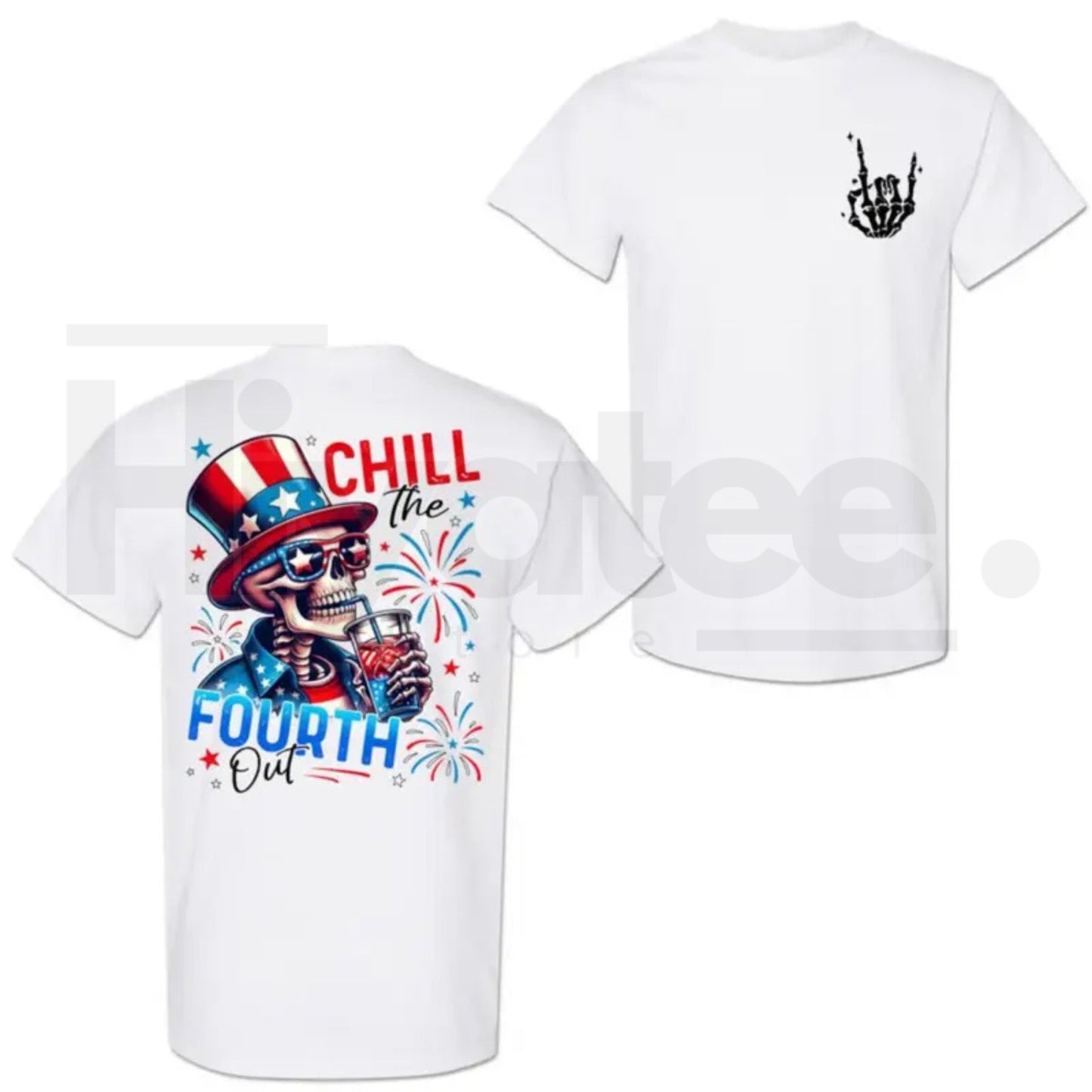 4th of July Skeleton Heavyweight T-Shirt – Vintage Patriotic US Flag Double Sided Black Graphic Tee