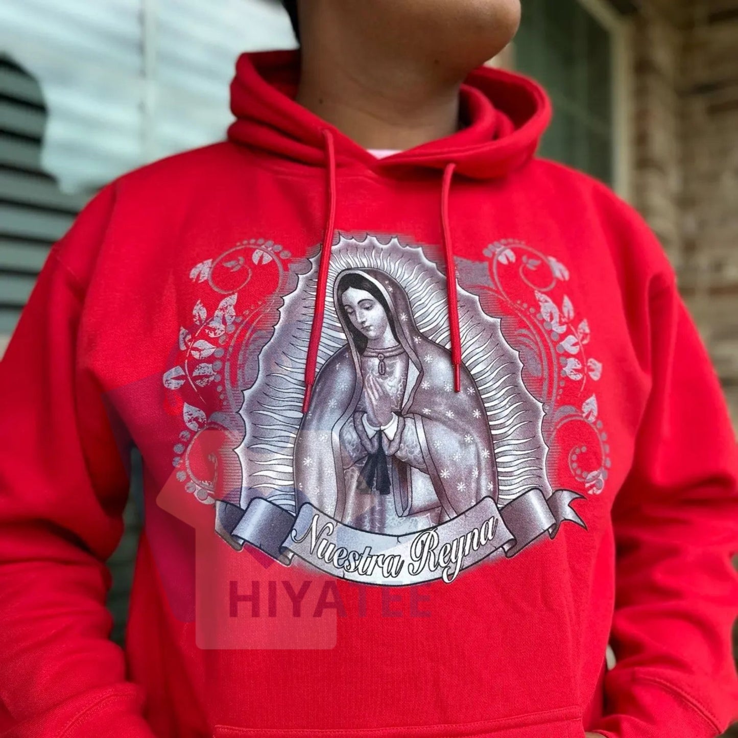 Red Virgen Mary Hoodie – Our Lady Graphic Pullover