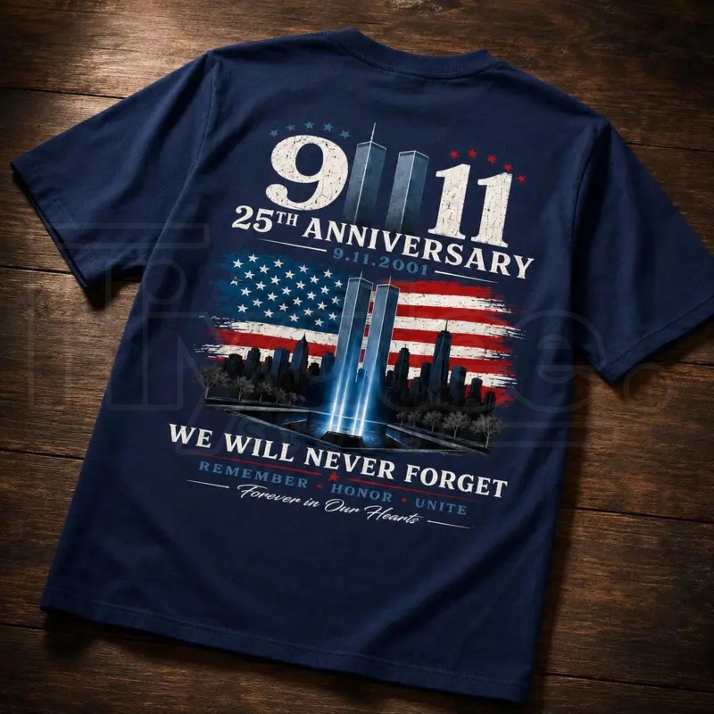 9/11 25th Anniversary Memorial T-Shirt – Patriotic Twin Towers Flag Two-Sided Graphic Tee