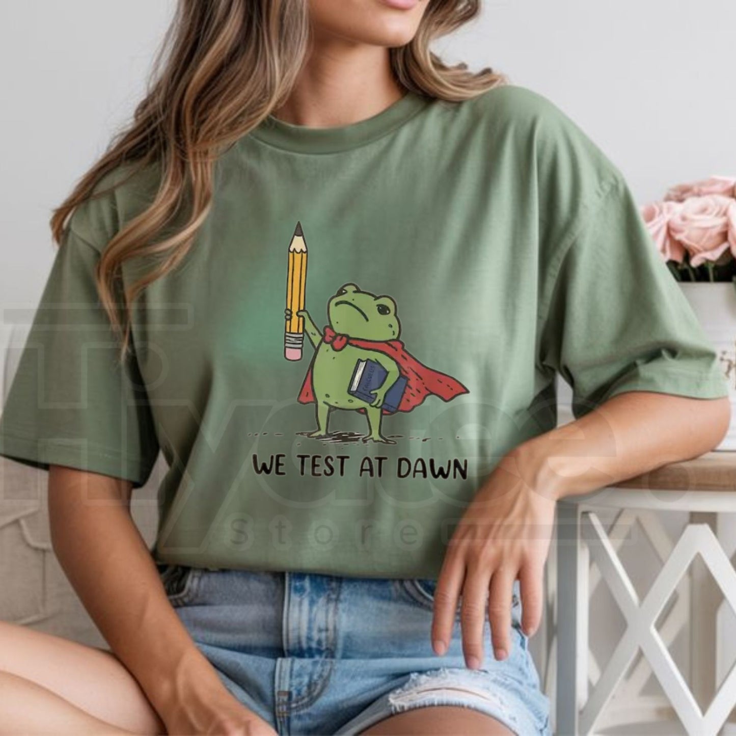 Comfort Colors® We Test At Dawn Funny Teacher Frog Shirt – Exam Day Humor Tee
