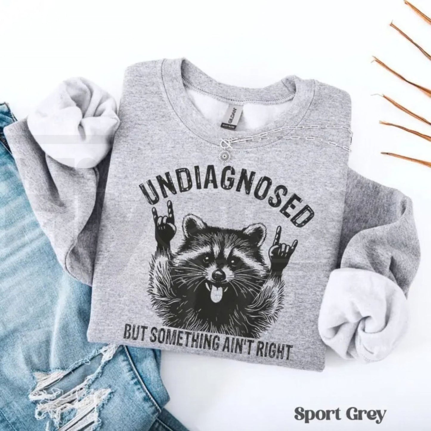 Undiagnosed But Something Ain't Right Raccoon Sweatshirt: Quirky Rock On Animal Crewneck