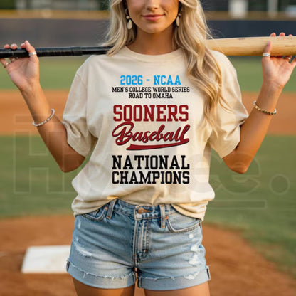 Sooners Baseball 2026 MCWS National Champions Comfort Colors T-Shirt – Vintage Collegiate Baseball Championship Fan Tee