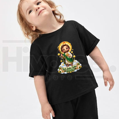 San Judas Tadeo Siempre Conmigo Kids T-Shirt – Cute Chibi Saint Jude Cloud Graphic Tee