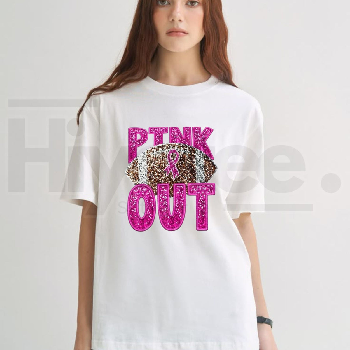 Pink Glitter Football Breast Cancer Awareness Women's T-Shirt – Relaxed Fit Top